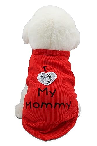 Small Dog Clothes XXS Puppy Dogs Shirt I Love My Mom Mommy Dad Daddy Dog T Shirts for Small Dogs, Red-Mommy, XX-Small (Under 2.2lb) - Image 3