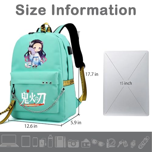 Image of ZJYJING Anime Backpack for School Laptop Backpack with USB Port, Casual Travel Casual Daypack for Teens Girls (Green-B)