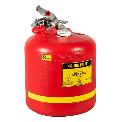 Image of Justrite 14561 5-Gallon, 12.75 inch O.D x 16.00 inch H Red Type I Safety Can with Stainless Steel Trim