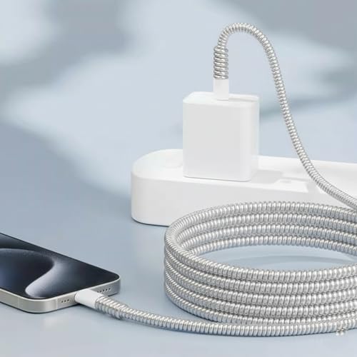 Image of skysia Spiral Cable Charger Protector Wire Protector - Data Cable Saver, Earphone Cable Cover, Cords Protective Wire Winder Sleeve Charger Cover (3 Silver Spiral 6 Pcs Protector)