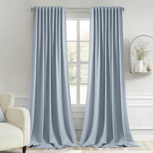 MIULEE Light Blue Back Tab Blackout Curtains 52x96 Inch Long 2 Panels Set