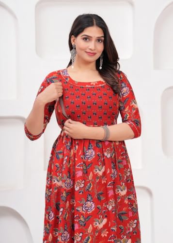 Image of Women Feeding Kurti for Women Cotton Maternity Kurta with Nursing Zip for Pre & Post Pregnancy
