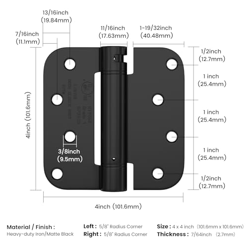 Haidms 3 Pack Self Closing Door Hinges 4 Inch Black Spring Hinge with 5/8" Radius Corner Adjustable Tension for Residential & Heavy-Duty Door Hardware by Haidms - Image 2