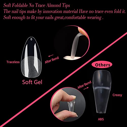 Qsorw Soft Gel Full Cover Nail Tips Medium Almond 552Pcs Pre-Buff Pmma Soak Off Matte Gelly Clear False Nail Tips 12 Size Extension Full Cover #TOP3