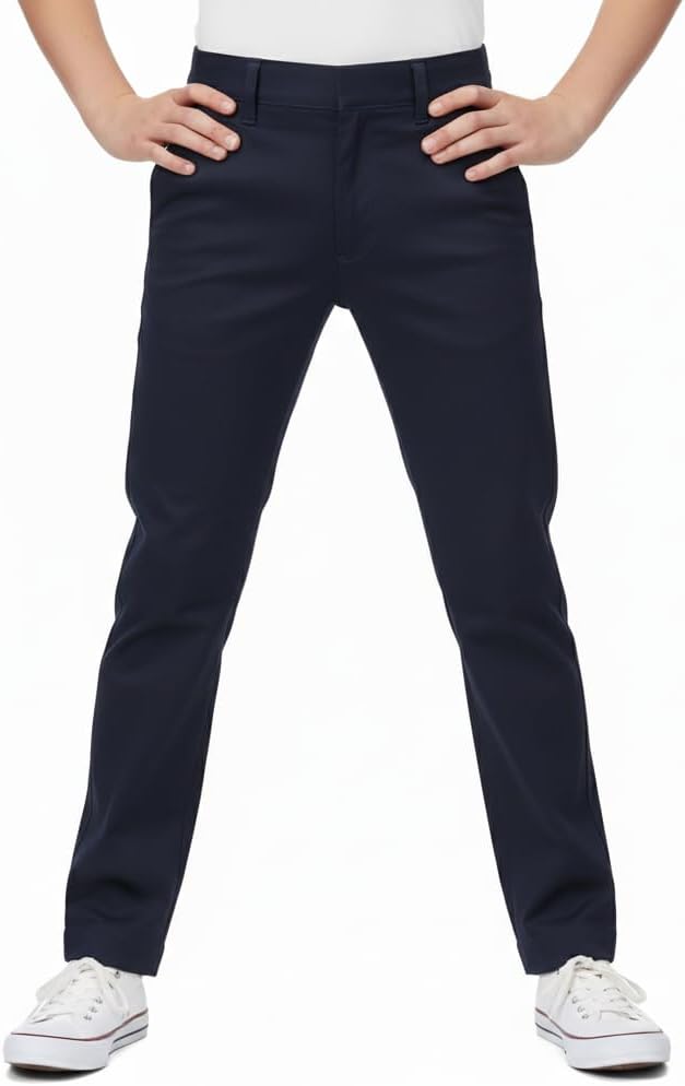 Boy's Uniform Twill Pants Flat Front Pants