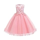 FYMNSI Vestido de Niña de Las Flores Sin Mangas Tutu Tul Vestido Princesa para Dama de Honor de la Boda Fiesta Formal Cumpleaños Noche Bautizo Ceremonia Carnaval Ocasión Especial Rosado 2-3 Años