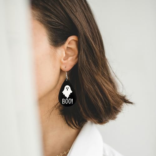 BOO Ghost Cute Halloween Earrings for Women Leather Horror Dangle Outfits Accessories3