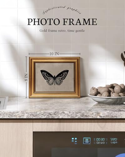 Image of VIYYIEA Vintage Gold Framed Wall Art for Living Room, Black Butterfly Canvas Prints Home Decor, Halloween Gothic Painting Picture, Bedroom Wall Decor Gifts for Friends or Family -(10L x 8W)