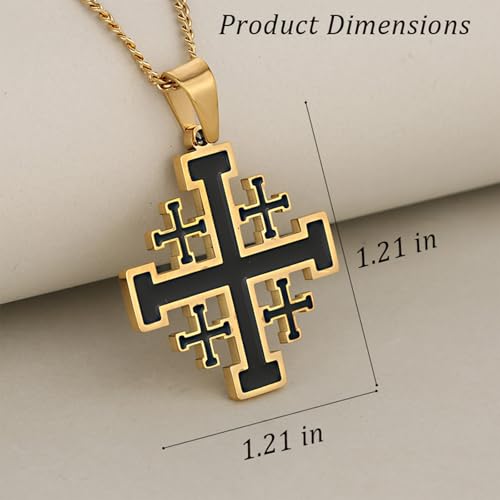 Jerusalem Cross Necklace, Crusader Templar Cross Pendant Necklace, Stainless Steel Cross Biker Necklace for Men Women3