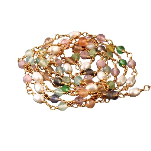 Puneet Gems rise pearl colour Wire Wrapped Link Chain, 18k Gold plated Multicolour(1 ft) (B0CXPFDC9M) Amazon Price History, Amazon Price Tracker