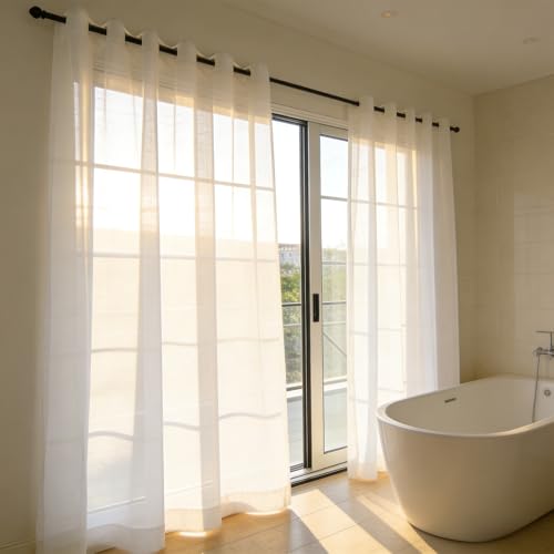 Cortinas blancas 137x110 cm efecto lino translúcidas con ojales para salón 2