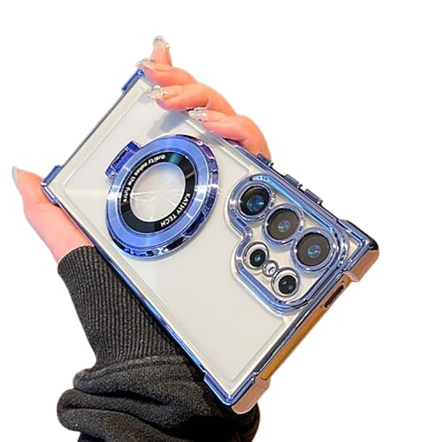Generic Nagangee 4 Corner Cushion Cell Phone Case, Thysfg Phone, Ngangee Clear Sticky Holder Phone Case, Airbag Four Corners Anti-Drop Magnetic Bracket Case Cover for Samsung (Blue,S23Ultra)