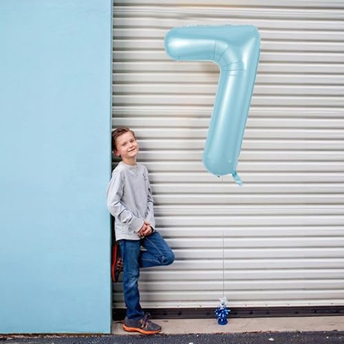 Image of Light Blue Number 6 Balloon for Kids 6th Birthday, 40 Inch Large Pearl Baby Blue Number Foil Balloon, Mylar Self Inflating Helium 6 Balloon for Boys Men Birthday Party Anniversary Decorations Supplies