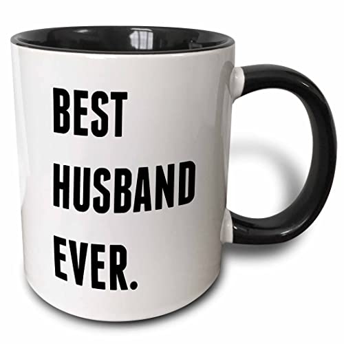 3dRose 'Best Husband Ever, Black Lettering On White Background' Two Tone Black Mug, 11 oz,...