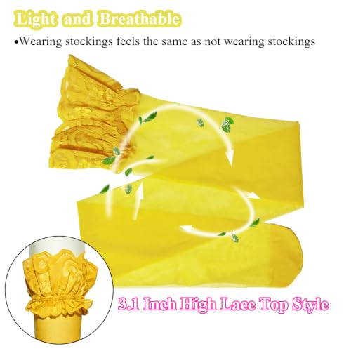 Image of Thigh High Stockings Lace Top, Women's Semi Sheer Sexy Stay Up Halloween Lingerie Thigh High Stockings