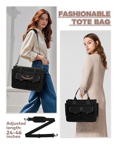 Image of coowoz Canvas Tote Bag for Women Work Tote Bags with Zipper Nurse Crossbody Bags Handbags Shoulder College Teacher Laptop Bag