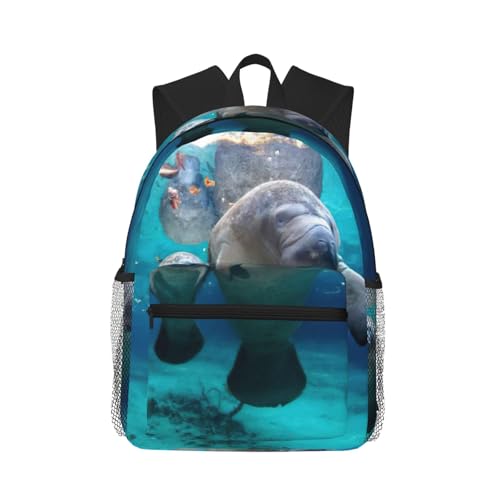 Sac à dos ordinateur portable noir au design lamantins des Antilles pour voyage