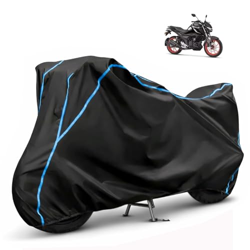Image of Compatible with Yamaha FZ Rave Waterproof Two Wheeler Bike Body Cover Water Resistant, Heavy Duty, UV Rays, Dust & Scratch Protection for All-Modal & Variants (Black,Sky Blue Piping)