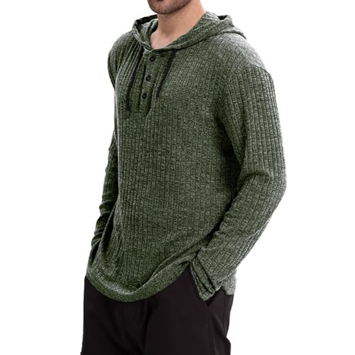 Men's Long Sleeve Sweatshirt Henley with Buttons Ribbed Knit Hoodie Pullover Casual Comfortable Hooded2