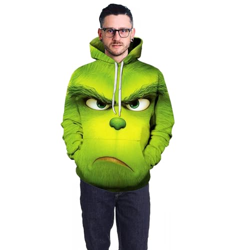 JEQHOZ Moletom com capuz masculino e feminino de manga comprida e gola redonda verde para outono e i