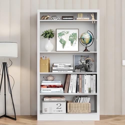 Image of 55 inch Tall White Bookcase, 5 Tier Metal Bookshelf with Adjustable Shelves, Deep Book Shelf Storage Shelves for Living Room, Home Office, Library