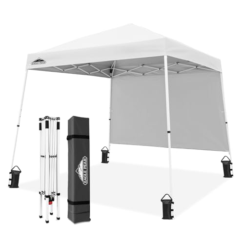 EAGLE PEAK 10x10 Pop Up Canopy Tent with Sidewall Compact Portable Slant Leg Instant Sun Shelter for Beach Sports & Camping 10x10 Base 8x8 Top White