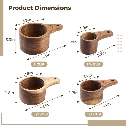 Wood Measuring Cup Set Of 4, Nestable Natural Wooden Measuring Cups, 1, 1/2, 1/3, 1/4 Cup Sizes, Kitchen Utensils For Measuring Flour, Sugar, Spices, Nuts, Baking Cooking Tools #TOP3