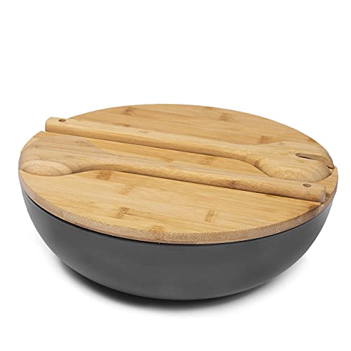 Webbylee Large Salad Serving Bowls With Tongs, Mixing Bowl With Servers With Nature Bamboo Lid Spoon And Fork For Salads, Fruits And Vegetables, Dishwasher Safe, Bpa Free (Dark Grey) #TOP7