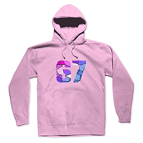 Hoodie rose clair unisexe avec imprimé numéro 67 pour homme et femme