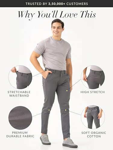 Image of The Pant Project Luxury Cotton Chinos Pants for Men | Stylish Slim Fit Men's Wear Trousers for Office or Party | Mens Fashion Dress Trouser with 2 Way Stretch