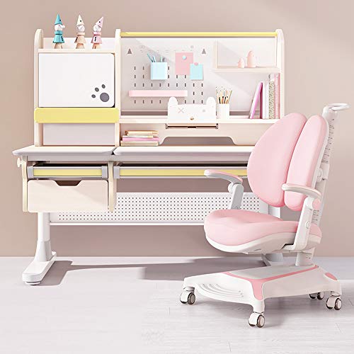 Get Discount 70% Price FCD Large Real Wood Adjustable Kids Study Desk Ergonomic Multi Function Drafting Table with Ergonomic Study Chair and Eye Protection Lamp (Desk+Pink Chair+Light)