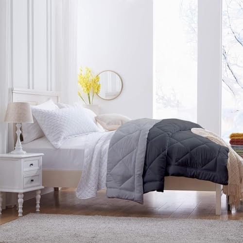 Image of 600 GSM Heavy Winter Double Bed Comforter | Microfiber, Breathable, Reversible,Soft, Lightweight & Machine Washable Comforter for Double Bed 90x100 Inch - Dark Grey Silver