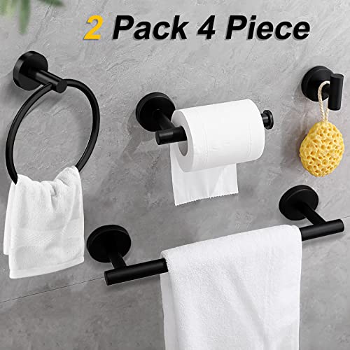 Cilee 8 Piece Matte Black Bathroom Hardware Set, 24Inch Bathroom Towel Bar+Towel Ring+Toilet Paper Holder+ Robe Towel Hook, Sus304 Stainless Steel Bathroom Accessory Set #TOP1