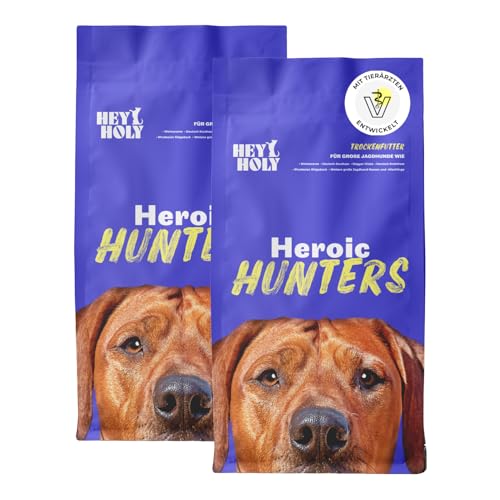 HEY HOLY Premium Trockenfutter für große Jagdhunde getreidefrei | 14kg hypoallergenes Hundefutter für ausgewachsene, große Jagdhunde mit Ente | Hochverträglich aus natürlichen Zutaten