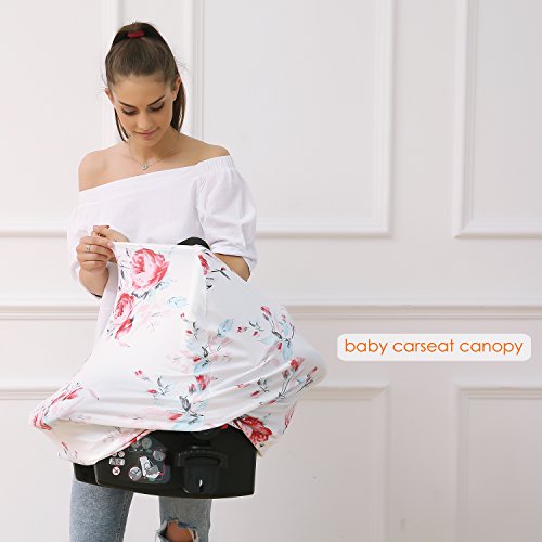 Baby Car Seat Covers - Stroller Canopy Breastfeeding Covers, Multi-use Carseat Canopy, for Boys and Girls Shower Gift (Print Flower)