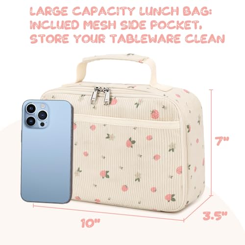 Image of Lunch Bags for Kids Girls Insulated Lunch Boxes Corduroy Cooler Toddler Lunch Tote Bag Thermo Picnic Bag for School Children