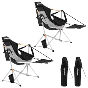 KingCamp Hammock Camping Chair, 2 pack, Aluminum Alloy Adjustable Back Swing Chair, Folding Rocking Chair with Removable Footrest and Pillow Cup Holder.