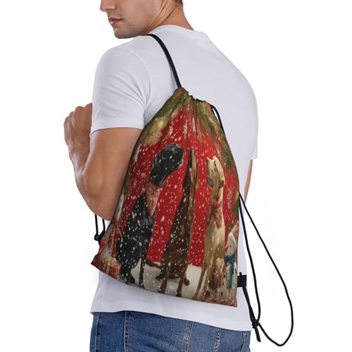 Drawstring Bag, Dogs Wearing Christmas Design Durable Water Resistant For Sport,Travel - Lightweight Sackpack3