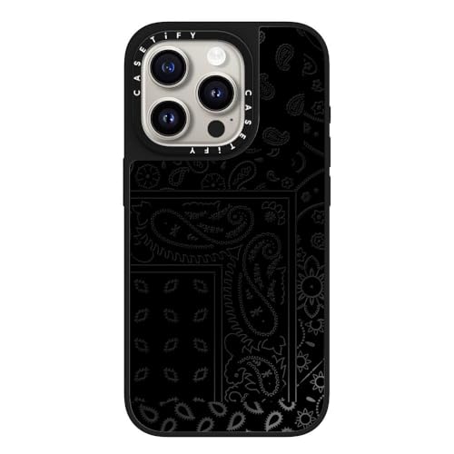 CASETiFY Magsafe �Ή��~���[ iPhone 15 Pro �P�[�X [���ː� / 1.5m����̗����������N���A / Magsafe �ɑΉ�] - Paisley Case - Black - �u���b�N(�u���b�N�o���p�[)