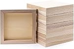 10 Pack Wooden Canvas, Artist Wood Panels Unfinished Wood Frame Canvas Board Art Supplies for Painting, Encaustic Art, Wood Burning, Pouring(6 x 6 Inch)