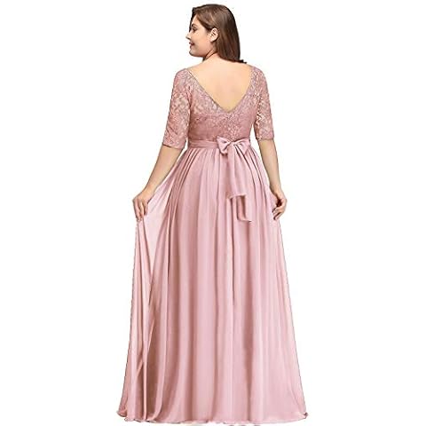 MisShow Women's Plus Size Evening Dress Lace Chiffon with Sleeves Elegant Long Prom Dress - Multicolour - UK 10.5 Cover
