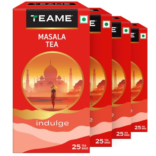 Image of TE-A-ME Indulge Masala Tea, 25 Bags (Pack of 4) | Masala Chai | Black Tea Bags 100 pieces