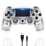 Controller for PS4 Wireless Playstation 4 Controller with Dual Vibration/Speaker/Gyro/Audio Jack Remote Controller Gamepad for PS4/Slim/Pro/(Transparent White)
