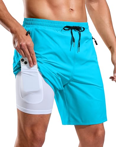 Image of G Gradual Mens Swim Trunks with Compression Liner 7 inch /9'' Quick Dry Board Shorts Swimsuit Bathing Suit for Men Zipper Pockets