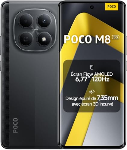 XIAOMI POCO M8 5G Smartphone, 8+ 256 GB, Negro, Teléfono, IP66, Resistente al Polvo y al Agua, Batería Masiva de 5520 mAh, 6.77