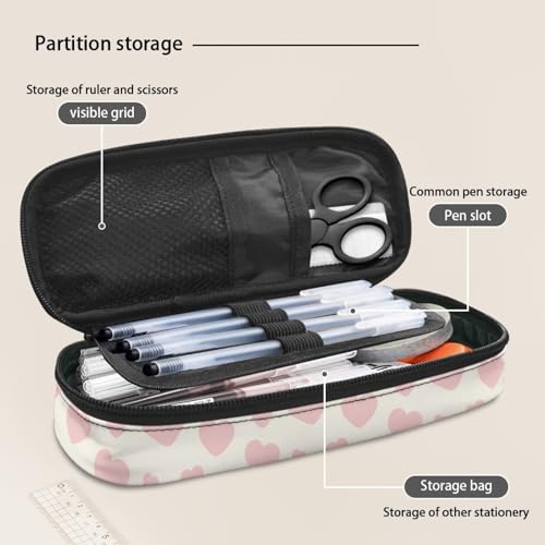 Image of Cat Pencil Case for School Students Pink Heart Pen Box with Slots and Compartment Girls Lightweight Pencil Cases for Office Zippered Pen Holder Bags