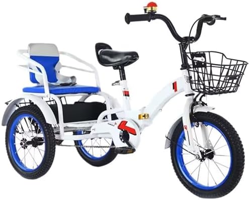 Folding Kids Tricycle with 18" Wheels - Human Powered 3-Wheel Bike for Beginners, Exercise, Shopping & Picnic - Adjustable Height & Front Caliper Brake for Safety
