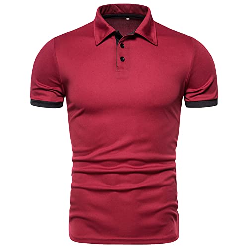 Men's Outdoor Sport Polo Shirt Casual Short Sleeve Slim Fit Golf Shirts Basic Regular Fit Solid Tennis Shirts (Red,X-Large)