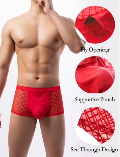 SEAUR Men's Sexy Bulge Boxer Briefs See Through Lace Underwear Breathable Mesh Underpants Low Rise Pouch Trunks2