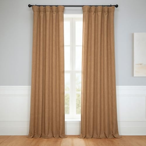 Image of HPD Half Price Drapes - Faux Linen Curtains for Living Room (2 Panels) - 50W X 108L - Textured Room Darkening Curtains for Bedroom 108 Inches Long - Drapes for Home Decor, Butterscotch